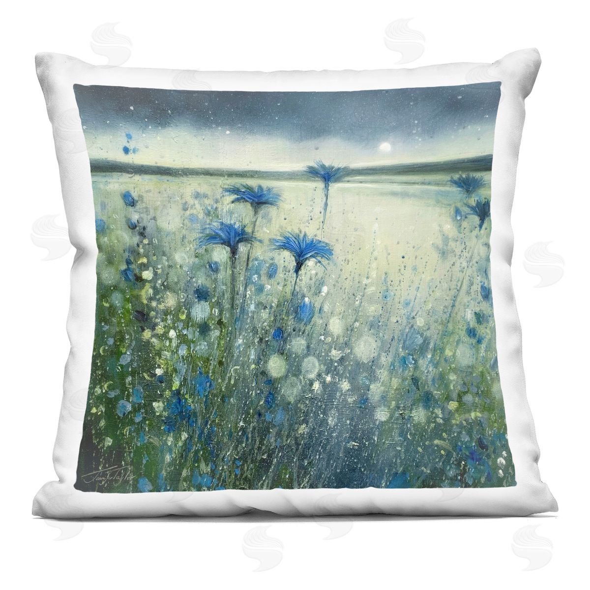 Blooming Flowers Night Moon Decorative Printed Pillow, Home Decor by Jennifer Taylor Art