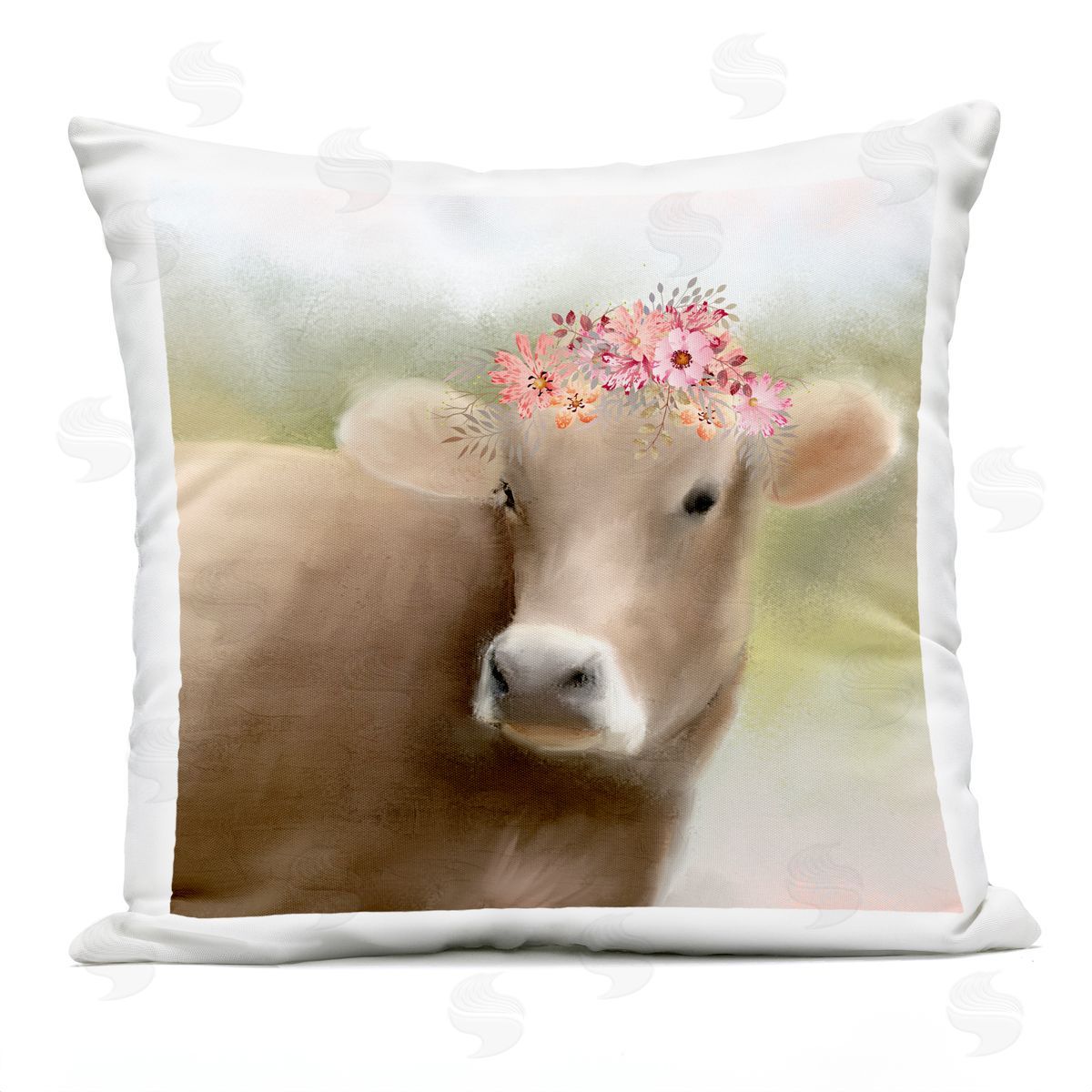 Cattle Calf Pink Flower Crown Outdoor Printed Pillow, Home Decor by Kim Allen