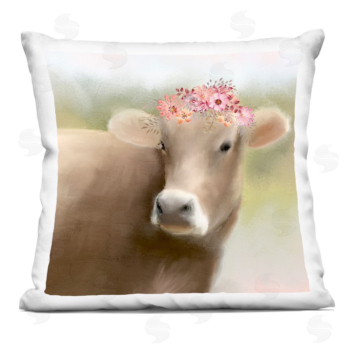 Cattle Calf Pink Flower Crown Decorative Printed Pillow, Home Decor by Kim Allen
