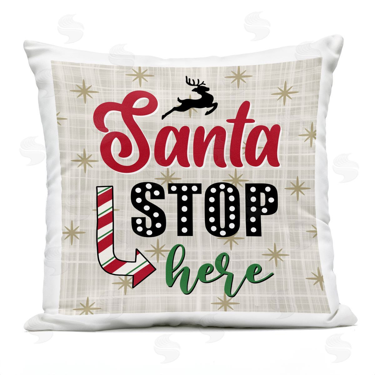 Santa Stop Here Tartan Phrase Outdoor Printed Pillow, Home Decor by Lisa Larson