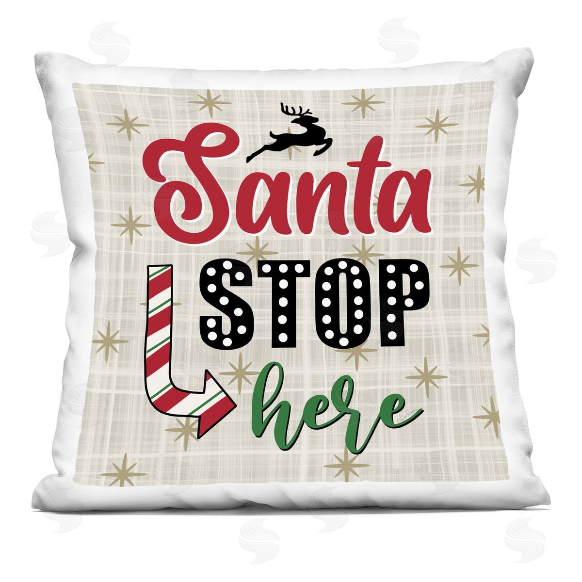 Santa Stop Here Tartan Phrase Decorative Printed Pillow, Home Decor by Lisa Larson