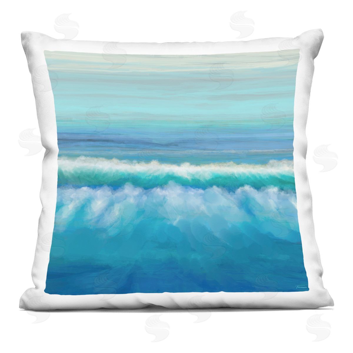 Vivid Blue Beach Waves Decorative Printed Pillow, Home Decor by Michael Tienhaara