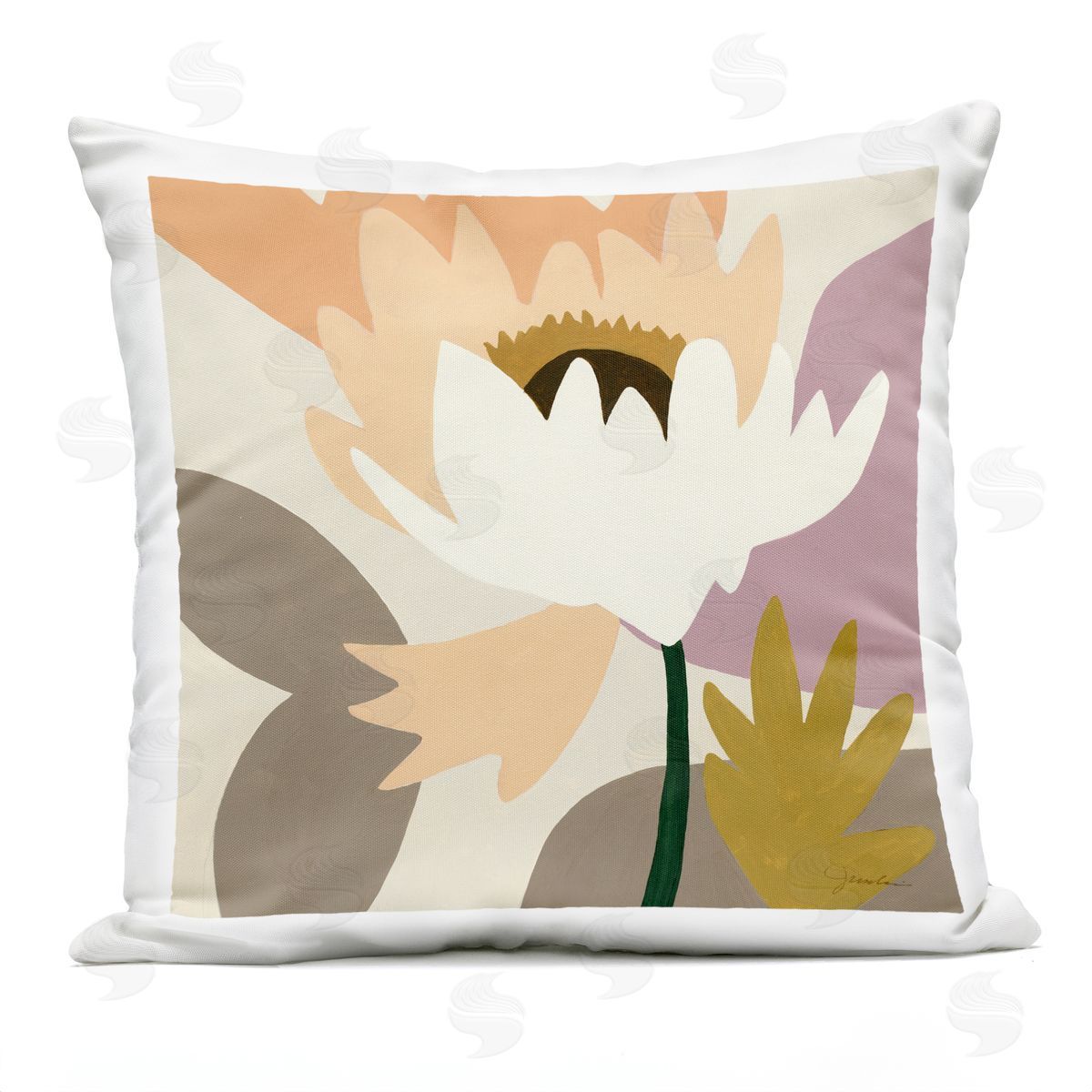 Contemporary Flower Blossom Shapes Outdoor Printed Pillow, Home Decor by Liz Jardine