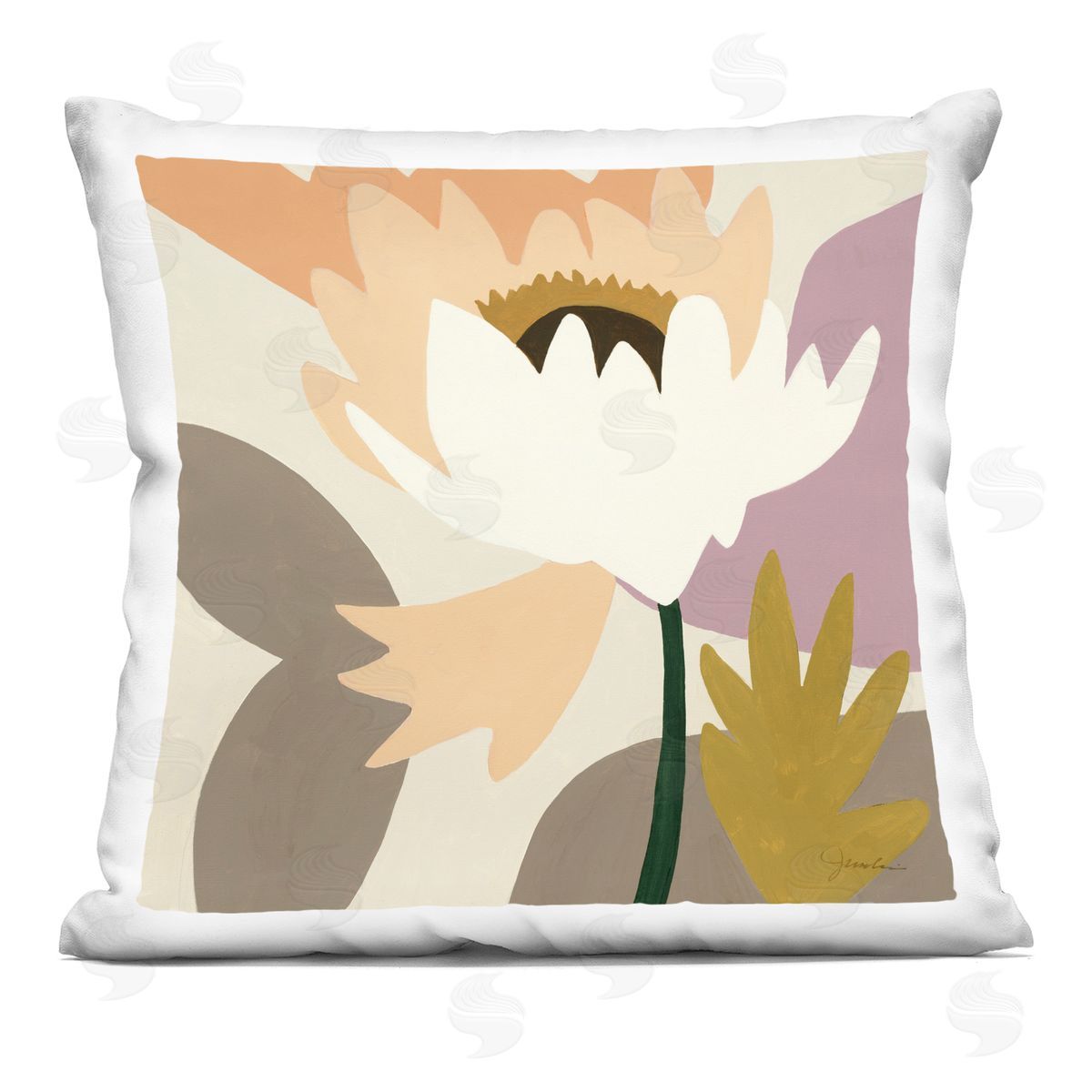 Contemporary Flower Blossom Shapes Decorative Printed Pillow, Home Decor by Liz Jardine