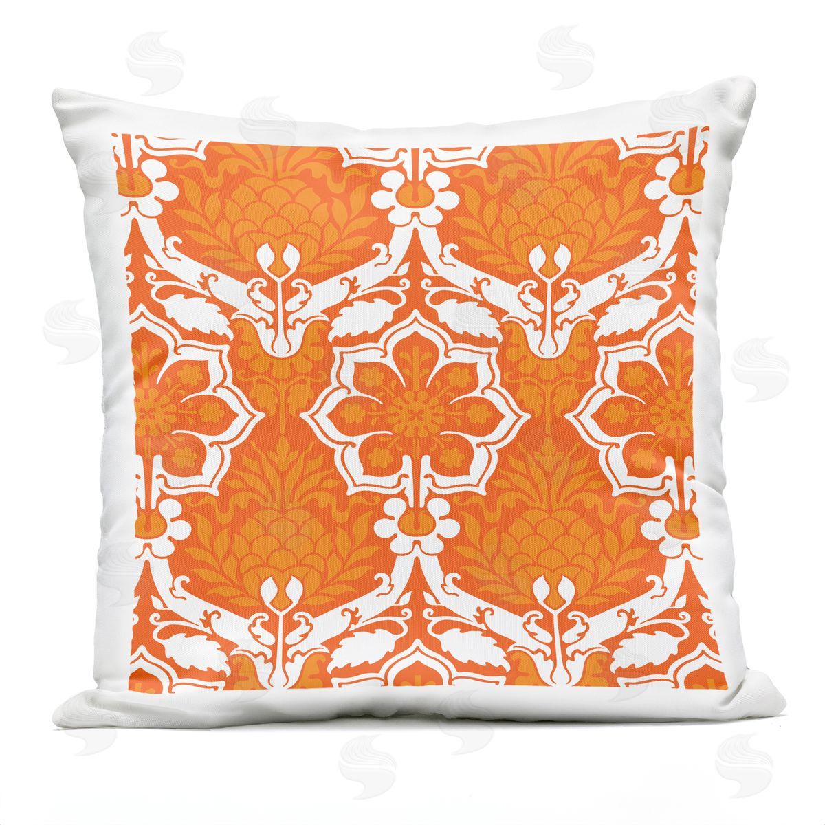 Orange White Damask Pattern Outdoor Printed Pillow, Home Decor by Geoff Tygert