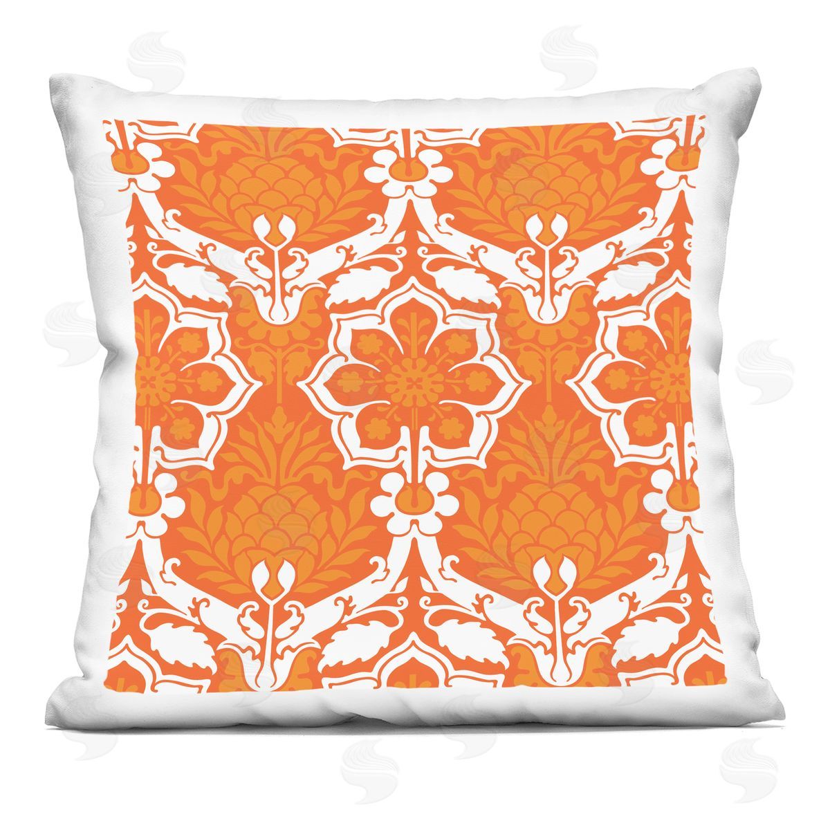 Orange White Damask Pattern Decorative Printed Pillow, Home Decor by Geoff Tygert