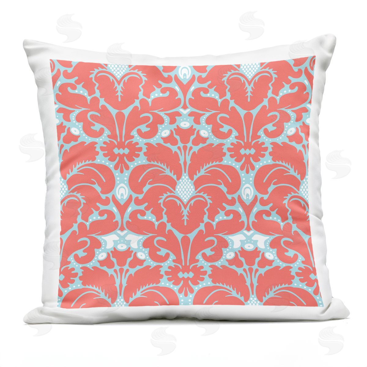 Peach Blue Brocade Pattern Outdoor Printed Pillow, Home Decor by Geoff Tygert