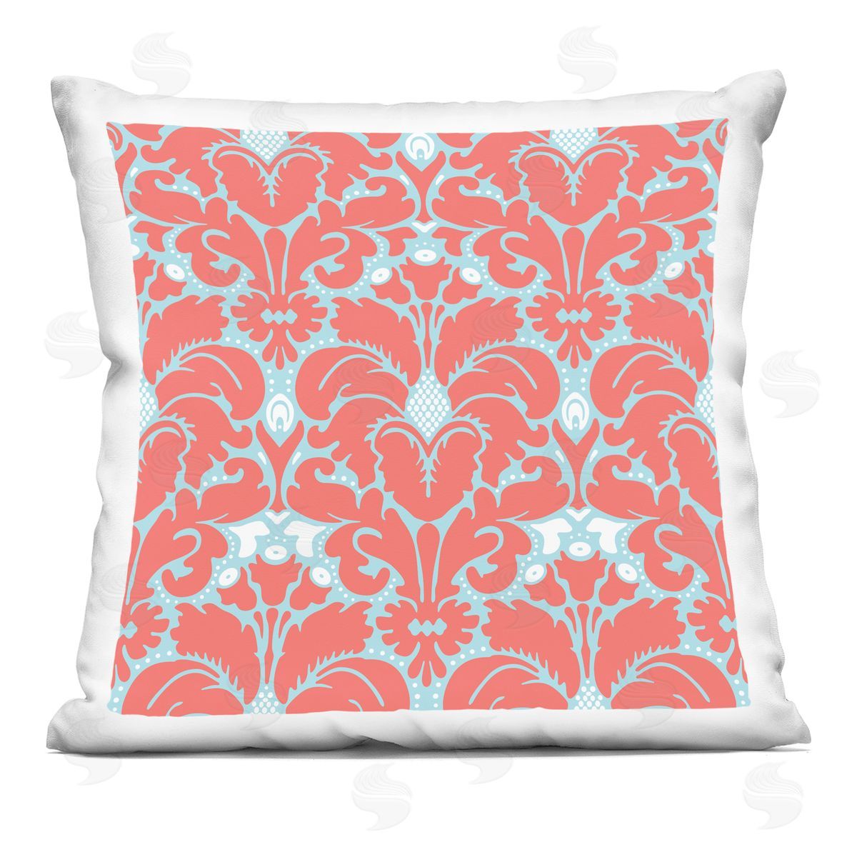 Peach Blue Brocade Pattern Decorative Printed Pillow, Home Decor by Geoff Tygert