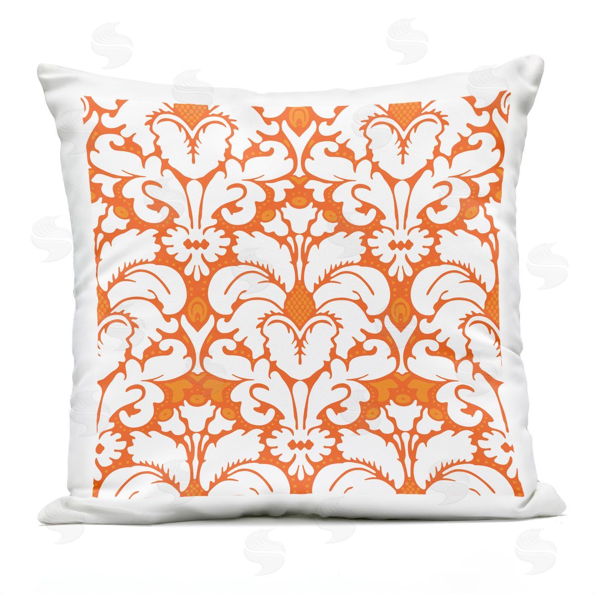 Orange Floral Brocade Pattern Outdoor Printed Pillow, Home Decor by Geoff Tygert
