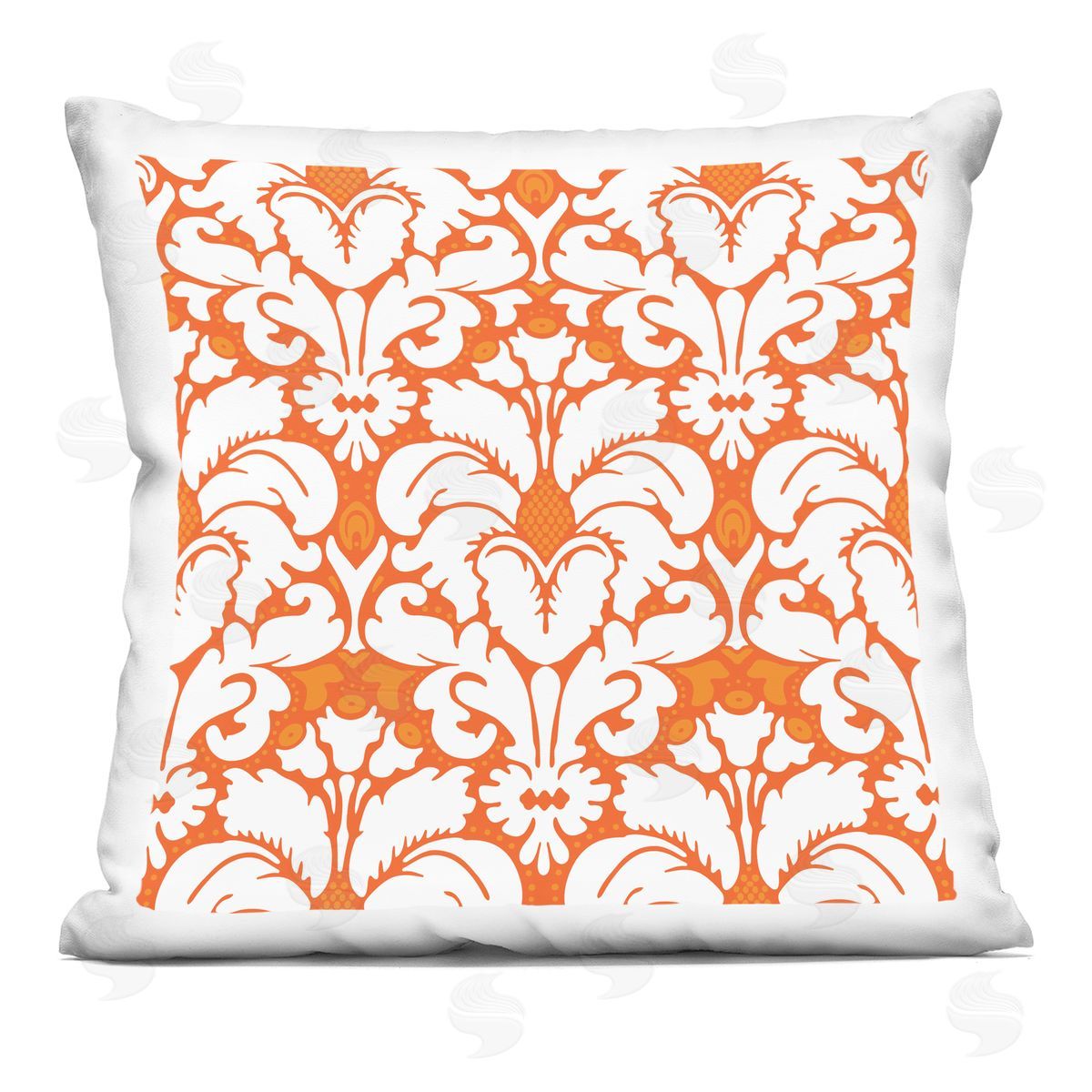 Orange Floral Brocade Pattern Decorative Printed Pillow, Home Decor by Geoff Tygert