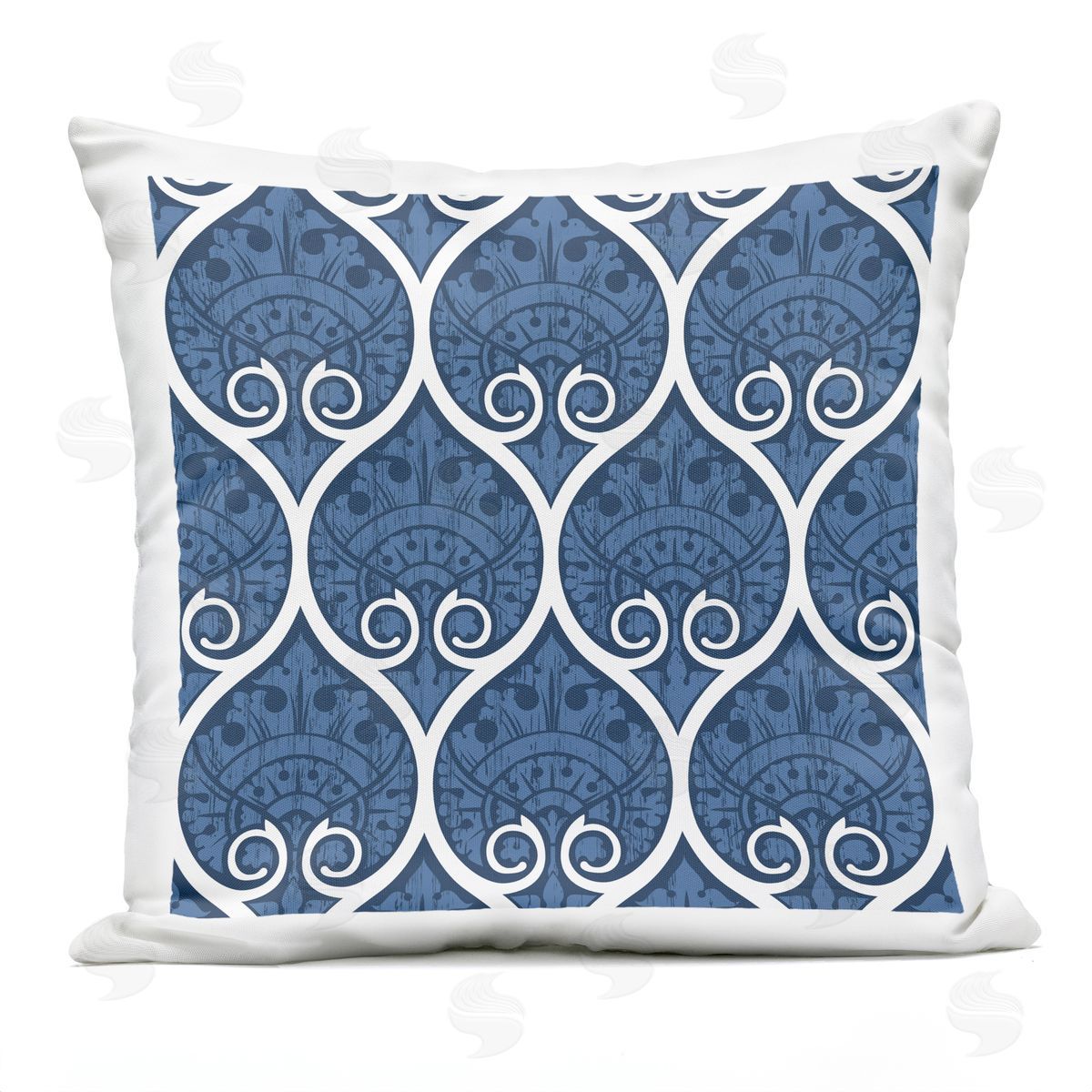 Deep Blue Ogee Pattern Outdoor Printed Pillow, Home Decor by Geoff Tygert
