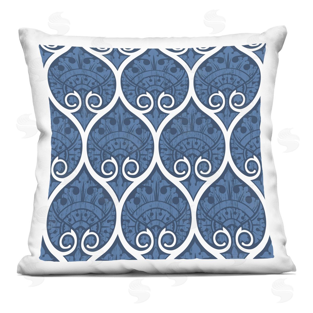 Deep Blue Ogee Pattern Decorative Printed Pillow, Home Decor by Geoff Tygert