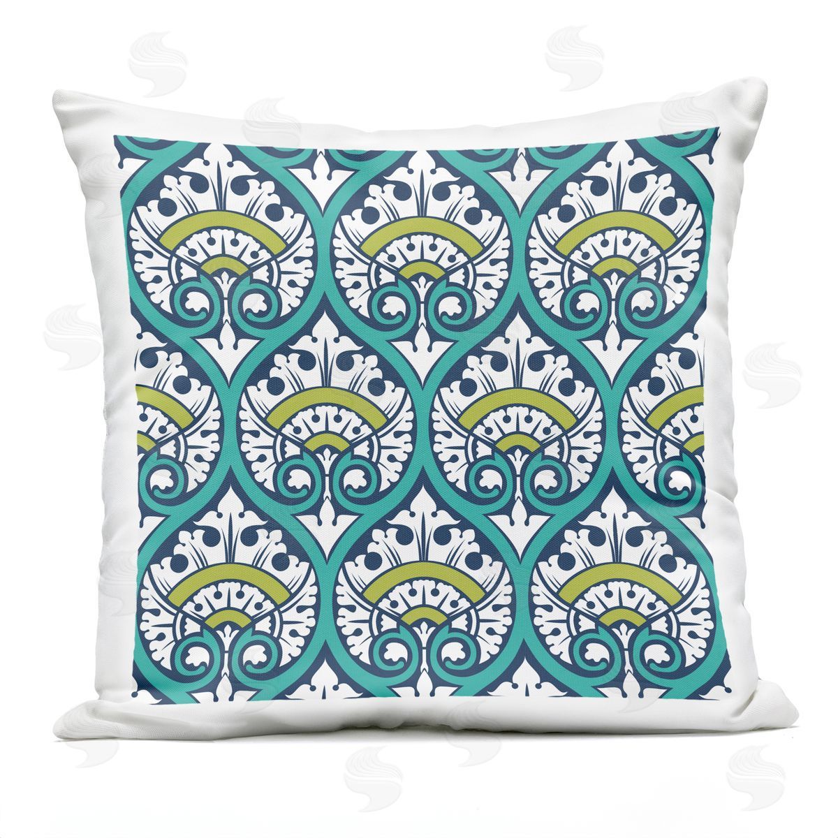 Vivid Green Ogee Pattern Outdoor Printed Pillow, Home Decor by Geoff Tygert