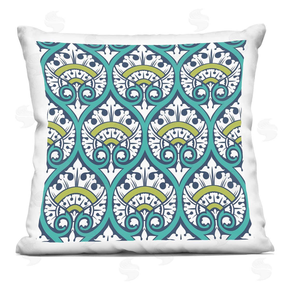 Vivid Green Ogee Pattern Decorative Printed Pillow, Home Decor by Geoff Tygert