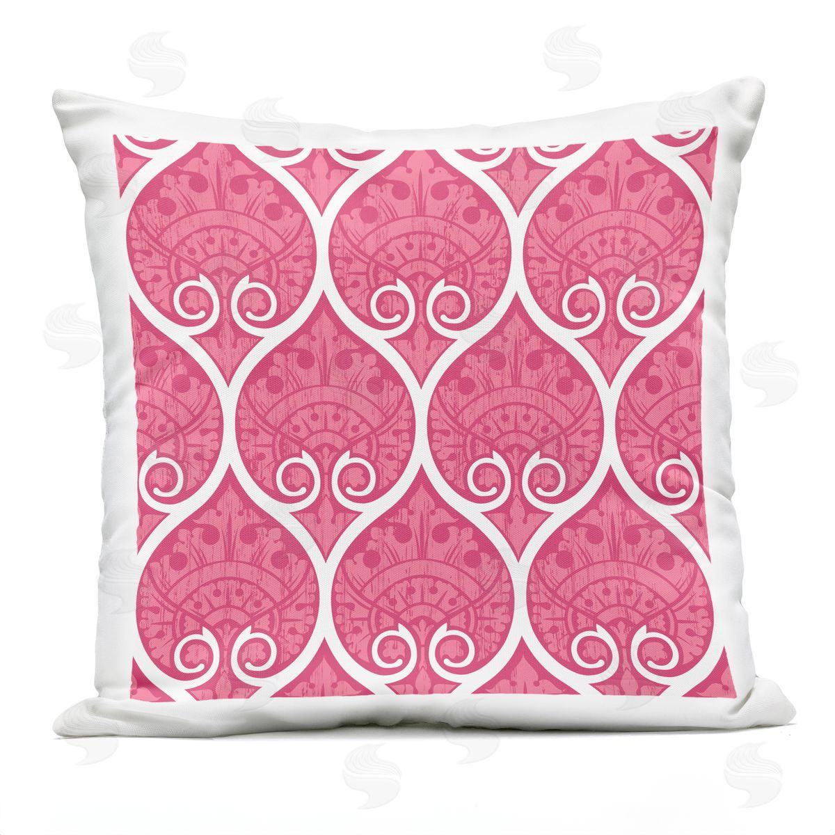 Pink White Ogee Pattern Outdoor Printed Pillow, Home Decor by Geoff Tygert