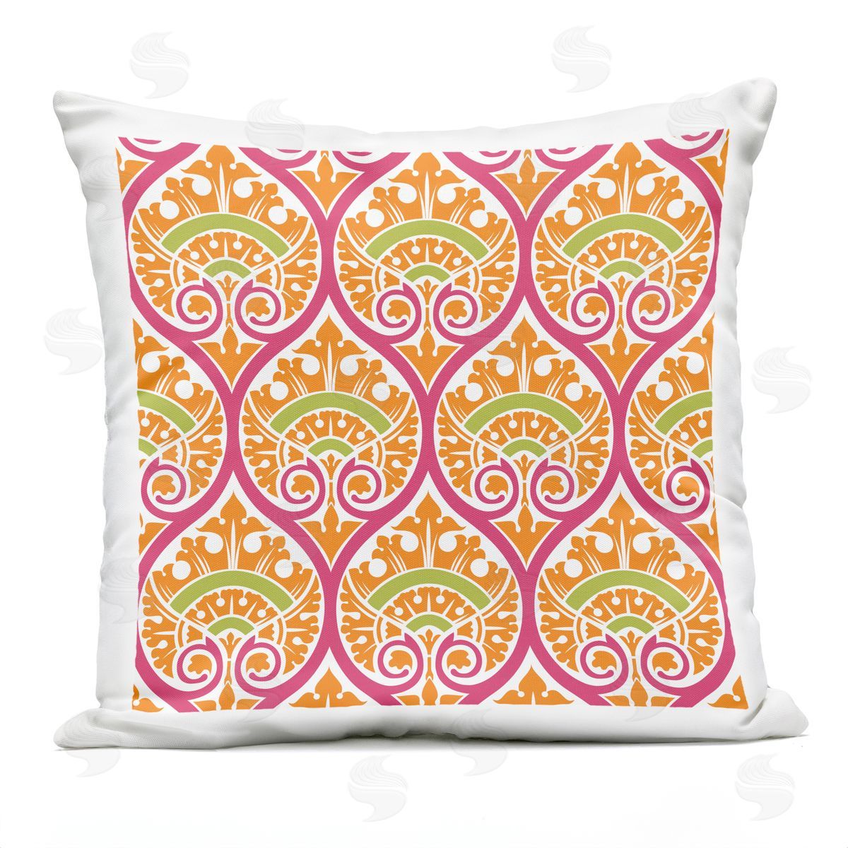 Bold Orange Pink Ogee Outdoor Printed Pillow, Home Decor by Geoff Tygert