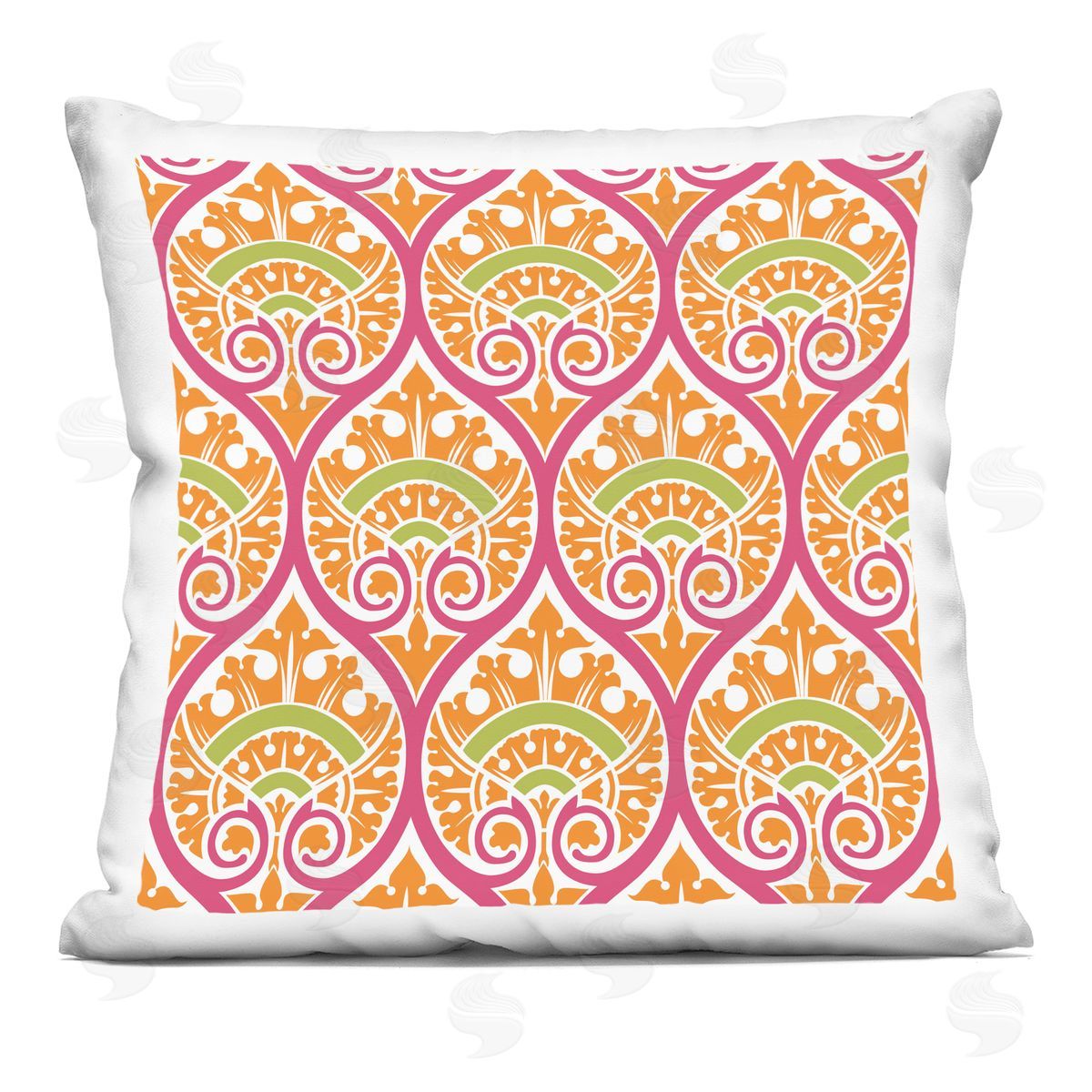 Bold Orange Pink Ogee Decorative Printed Pillow, Home Decor by Geoff Tygert