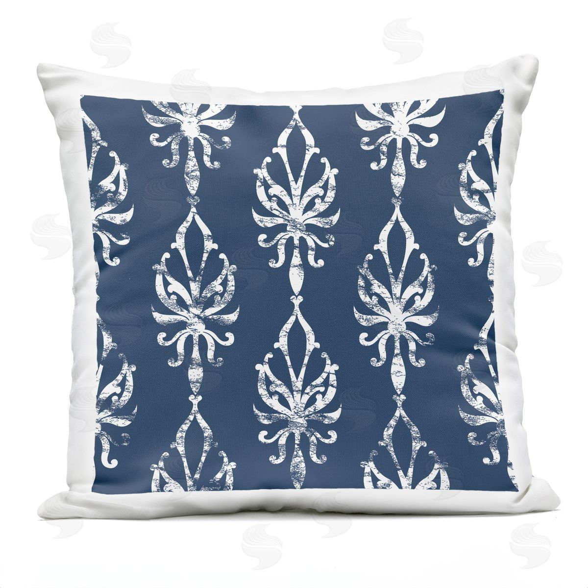 Ornate Blue White Pattern Outdoor Printed Pillow, Home Decor by Geoff Tygert