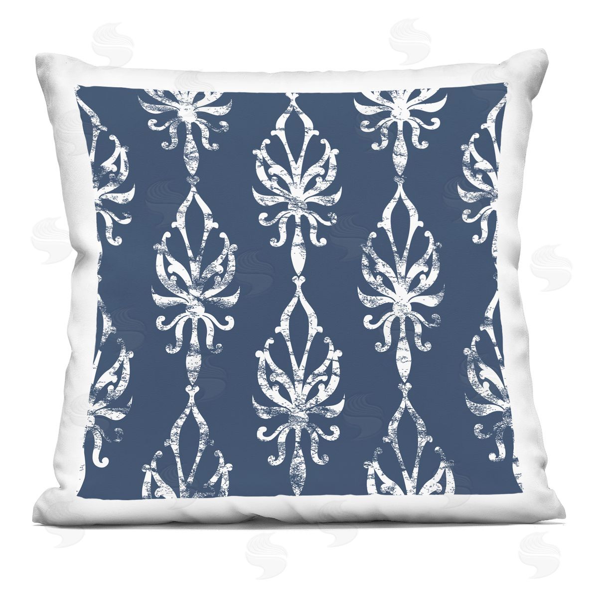 Ornate Blue White Pattern Decorative Printed Pillow, Home Decor by Geoff Tygert