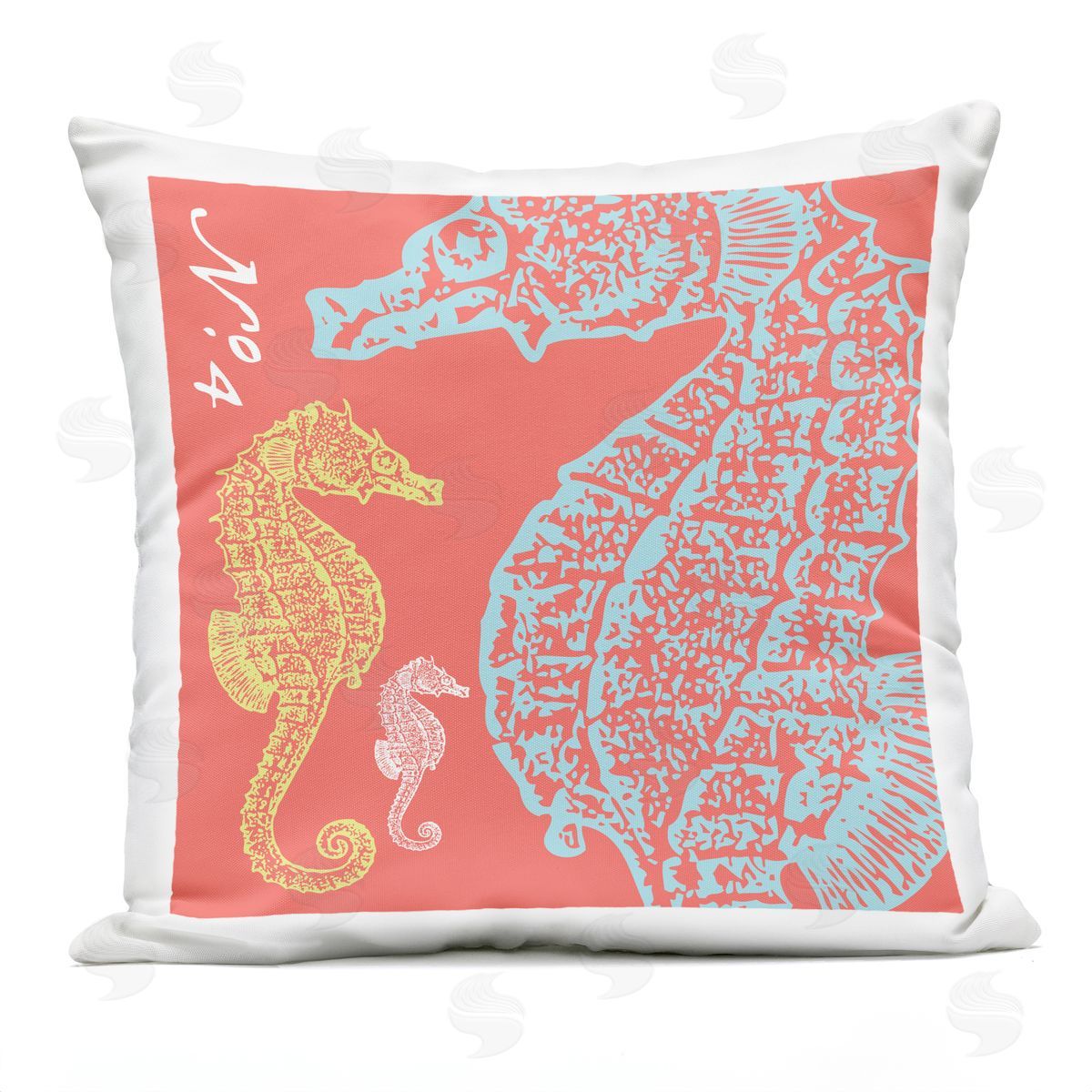 Orange Aquatic Seahorses Outdoor Printed Pillow, Home Decor by Geoff Tygert