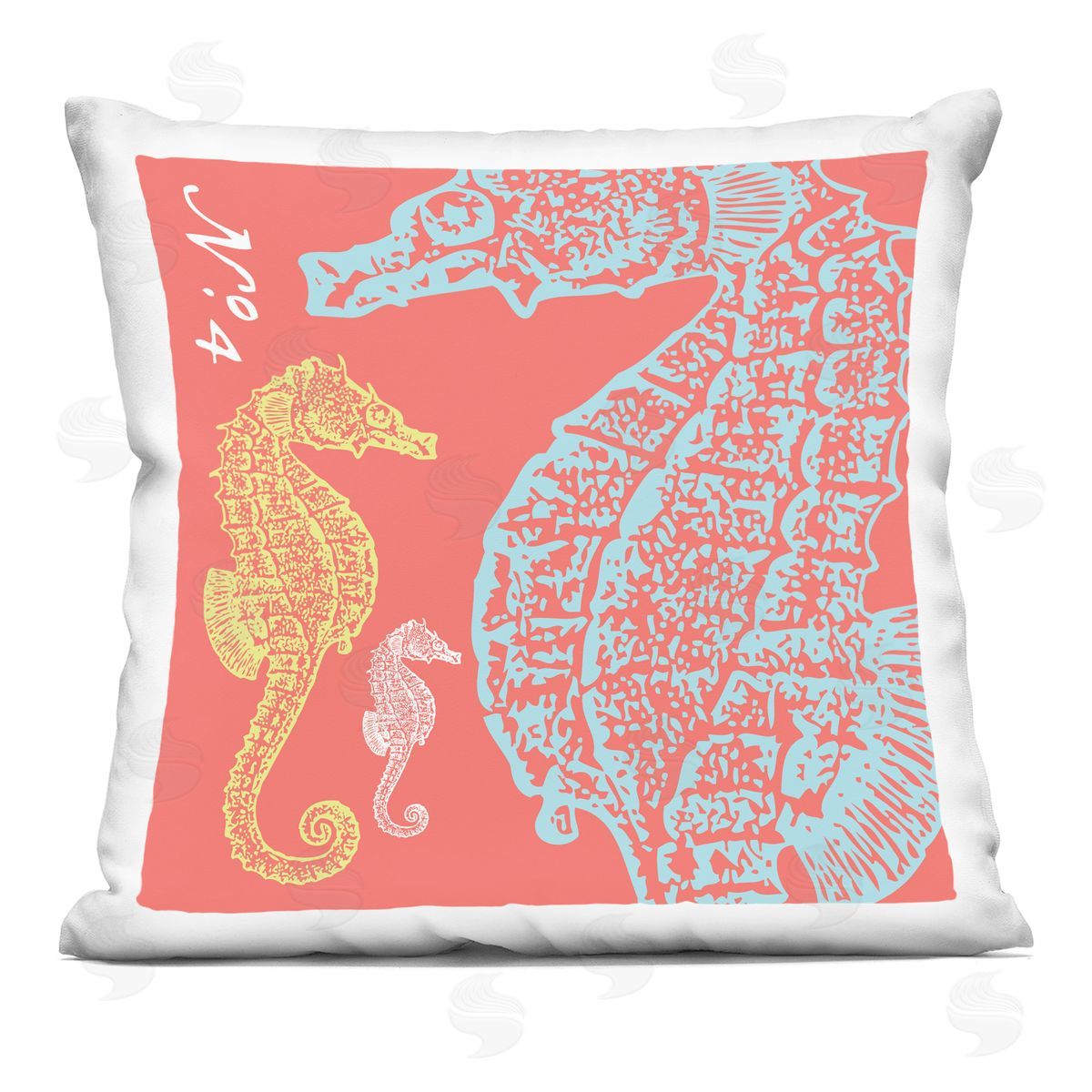 Orange Aquatic Seahorses Decorative Printed Pillow, Home Decor by Geoff Tygert