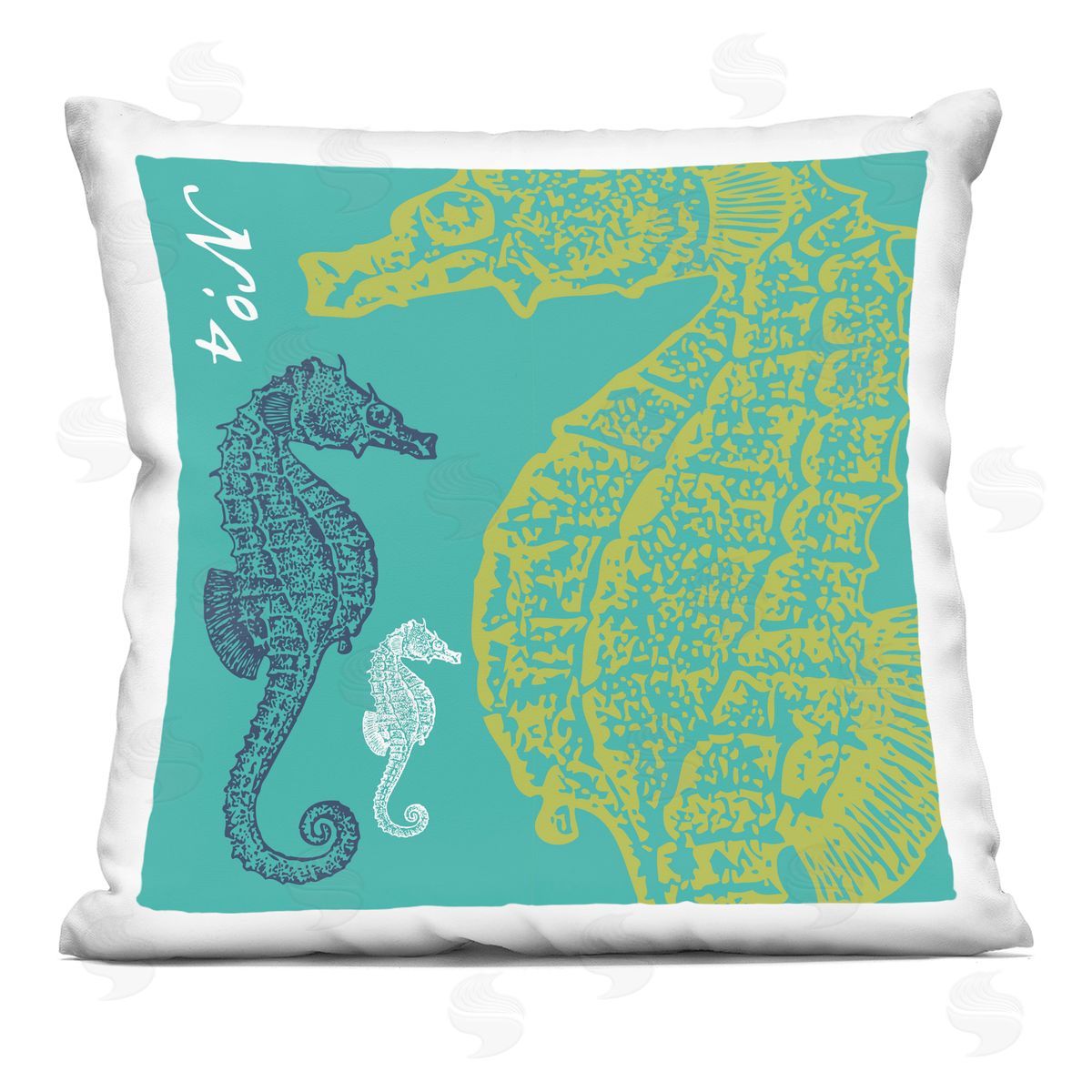 Teal Seahorses Aquatic Pattern Decorative Printed Pillow, Home Decor by Geoff Tygert