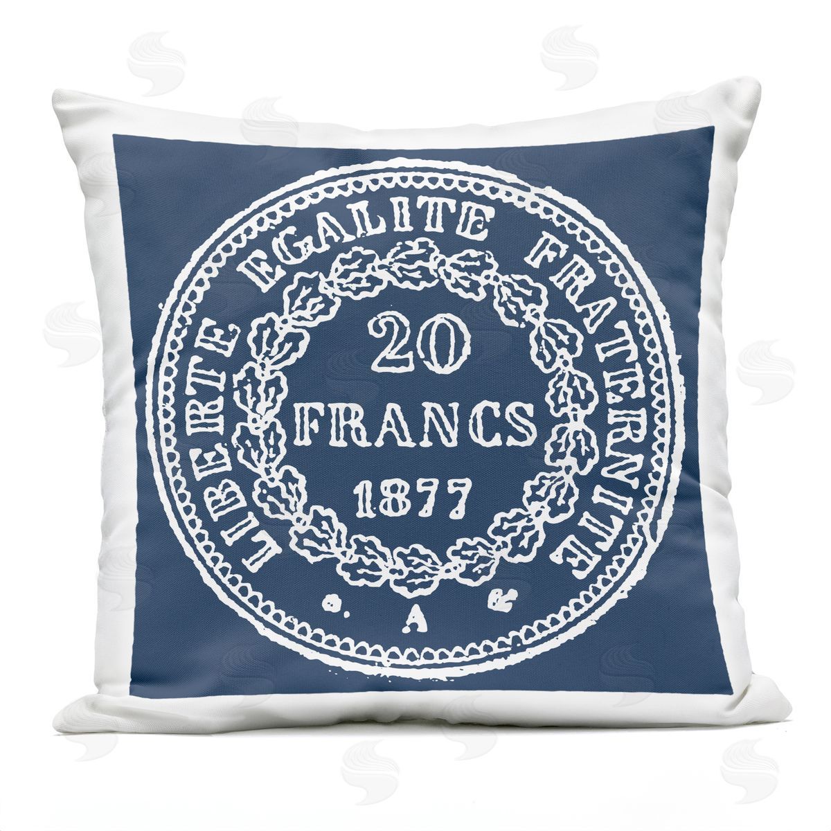 Blue Vintage Franc Coin Outdoor Printed Pillow, Home Decor by Geoff Tygert