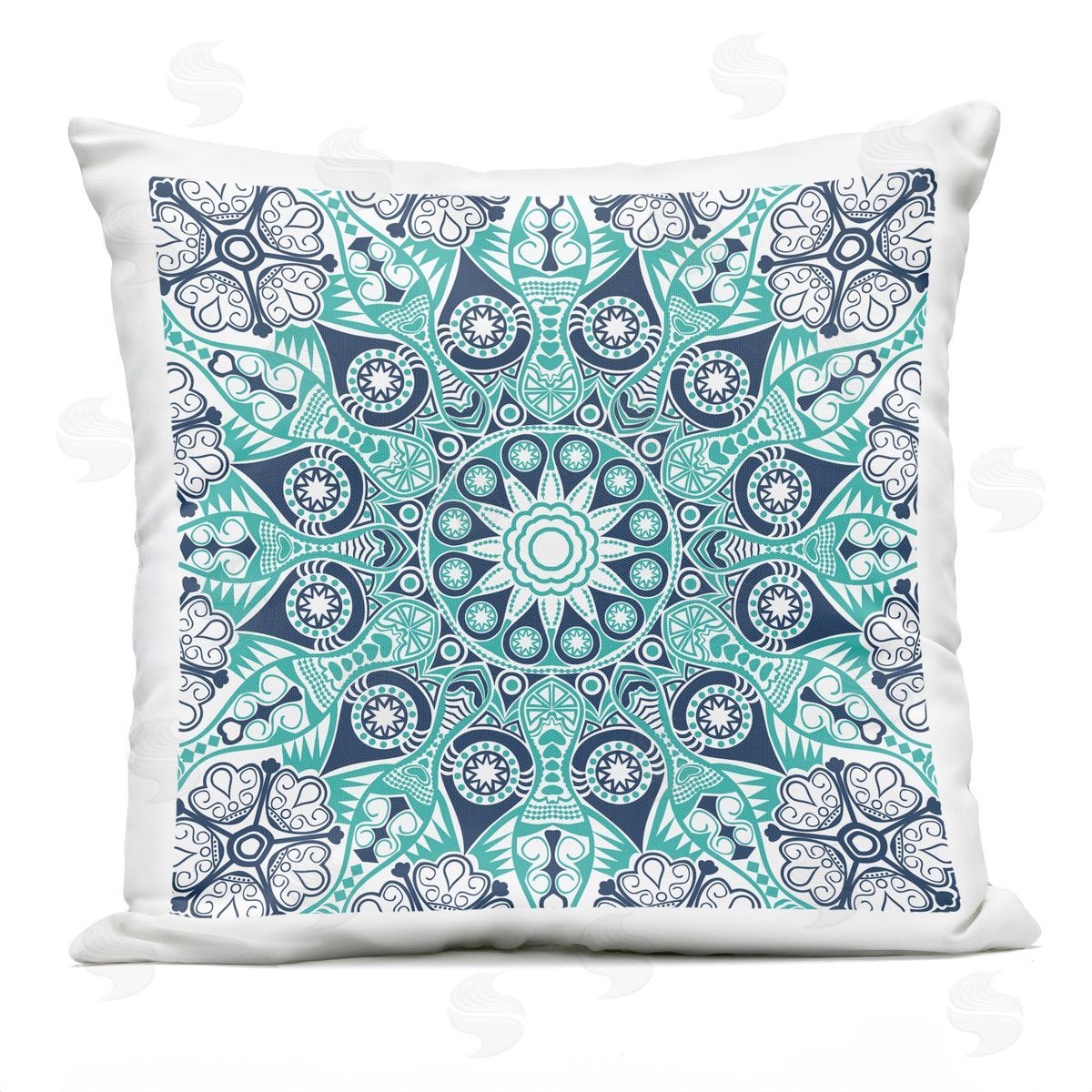 Turquoise Medallion Fractal Pattern Outdoor Printed Pillow, Home Decor by Geoff Tygert