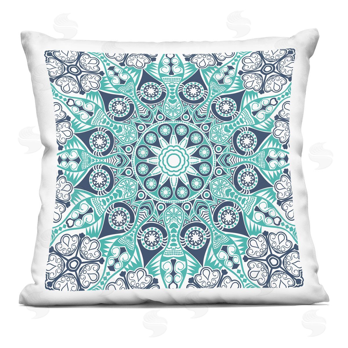 Turquoise Medallion Fractal Pattern Decorative Printed Pillow, Home Decor by Geoff Tygert