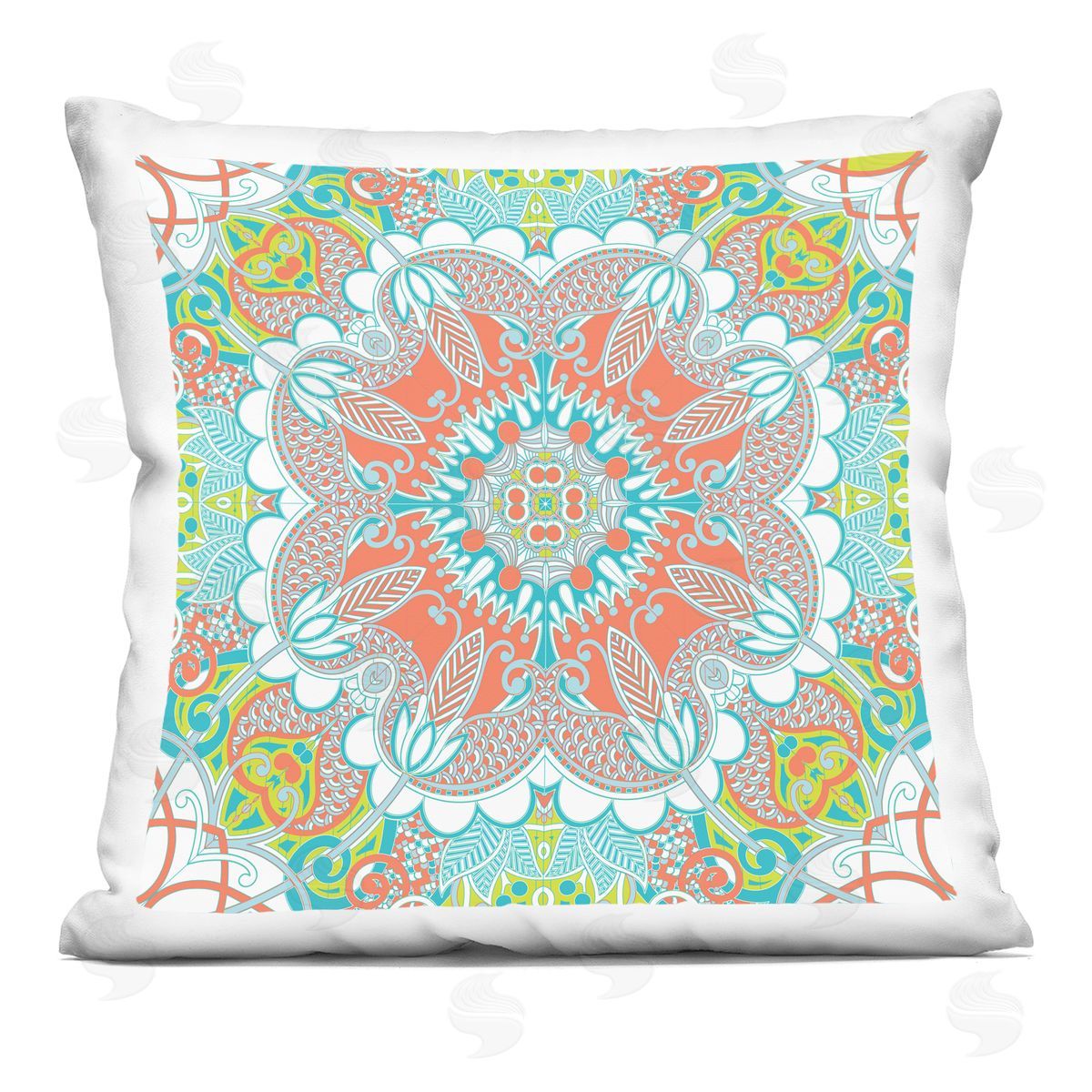 Detailed Floral Medallion Pattern Decorative Printed Pillow, Home Decor by Geoff Tygert
