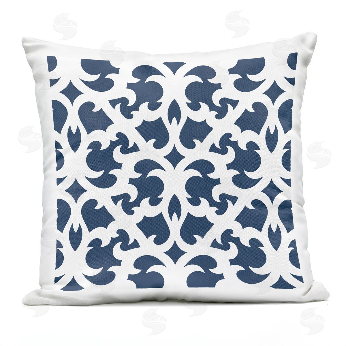 Blue Brocade Motif Outline Outdoor Printed Pillow, Home Decor by Geoff Tygert