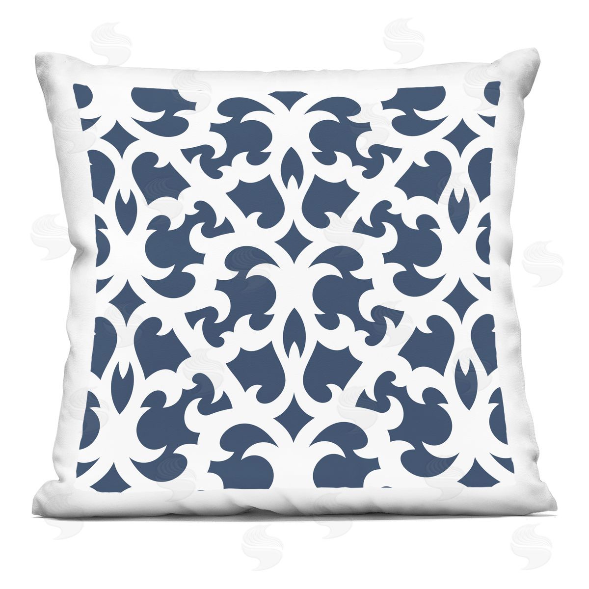 Blue Brocade Motif Outline Decorative Printed Pillow, Home Decor by Geoff Tygert