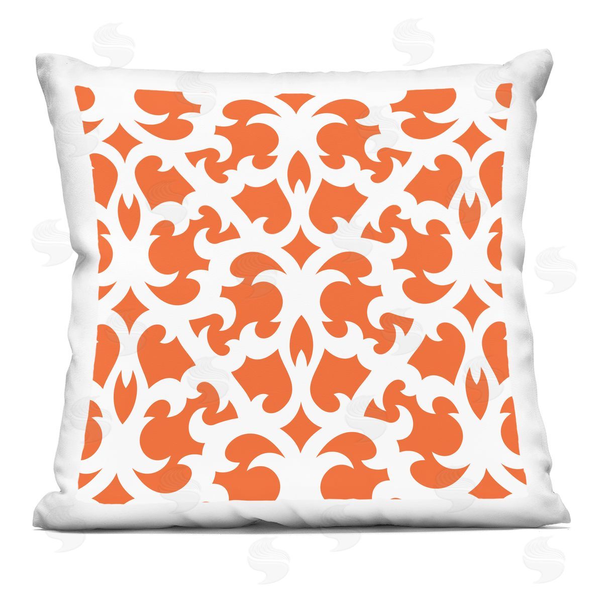 Orange Brocade Outline Pattern Decorative Printed Pillow, Home Decor by Geoff Tygert