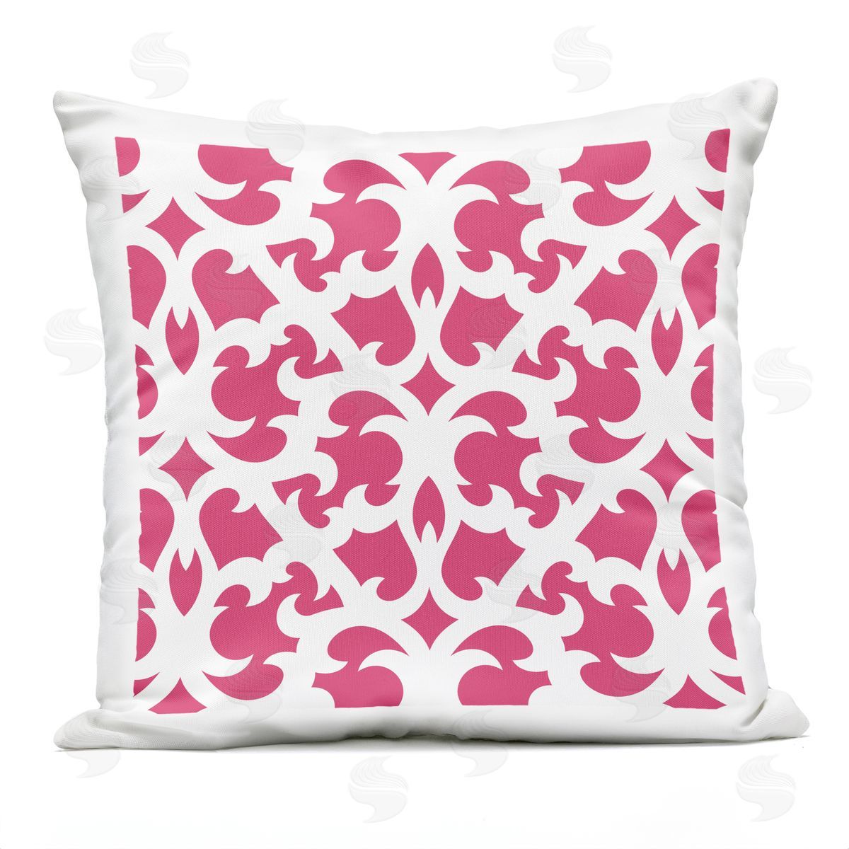 Pink Brocade Motif Shapes Outdoor Printed Pillow, Home Decor by Geoff Tygert