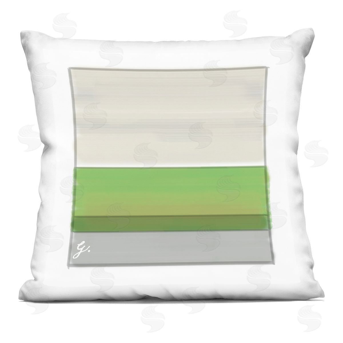 Neutral Green Square Stripes Decorative Printed Pillow, Home Decor by Geoff Tygert