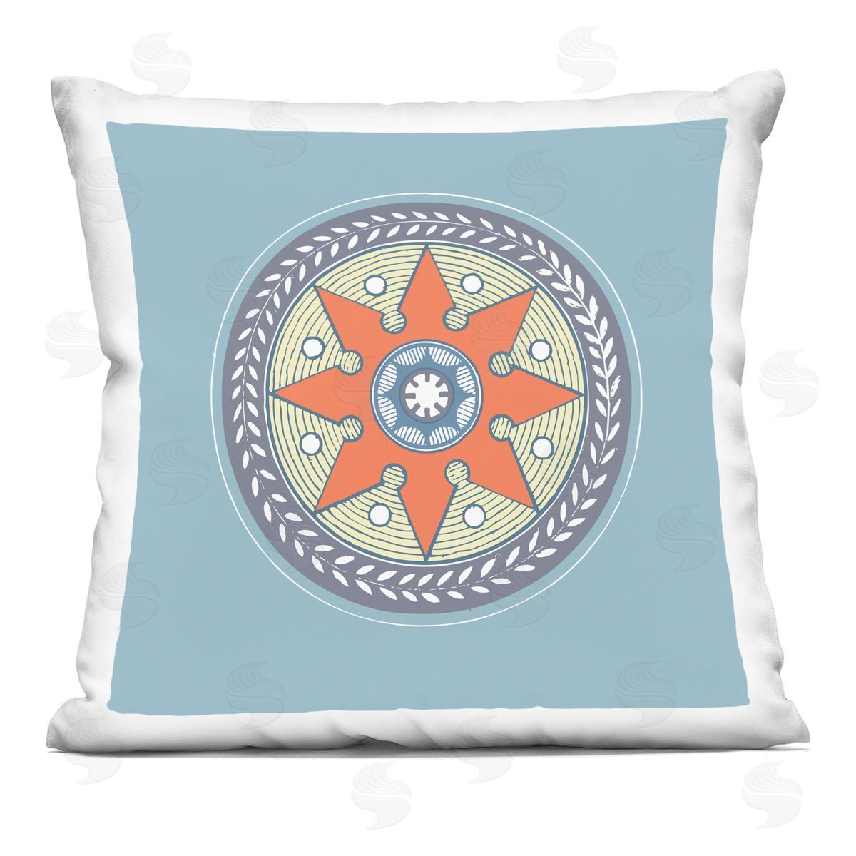 Blue Round Orange Accent Medallion Decorative Printed Pillow, Home Decor by Geoff Tygert