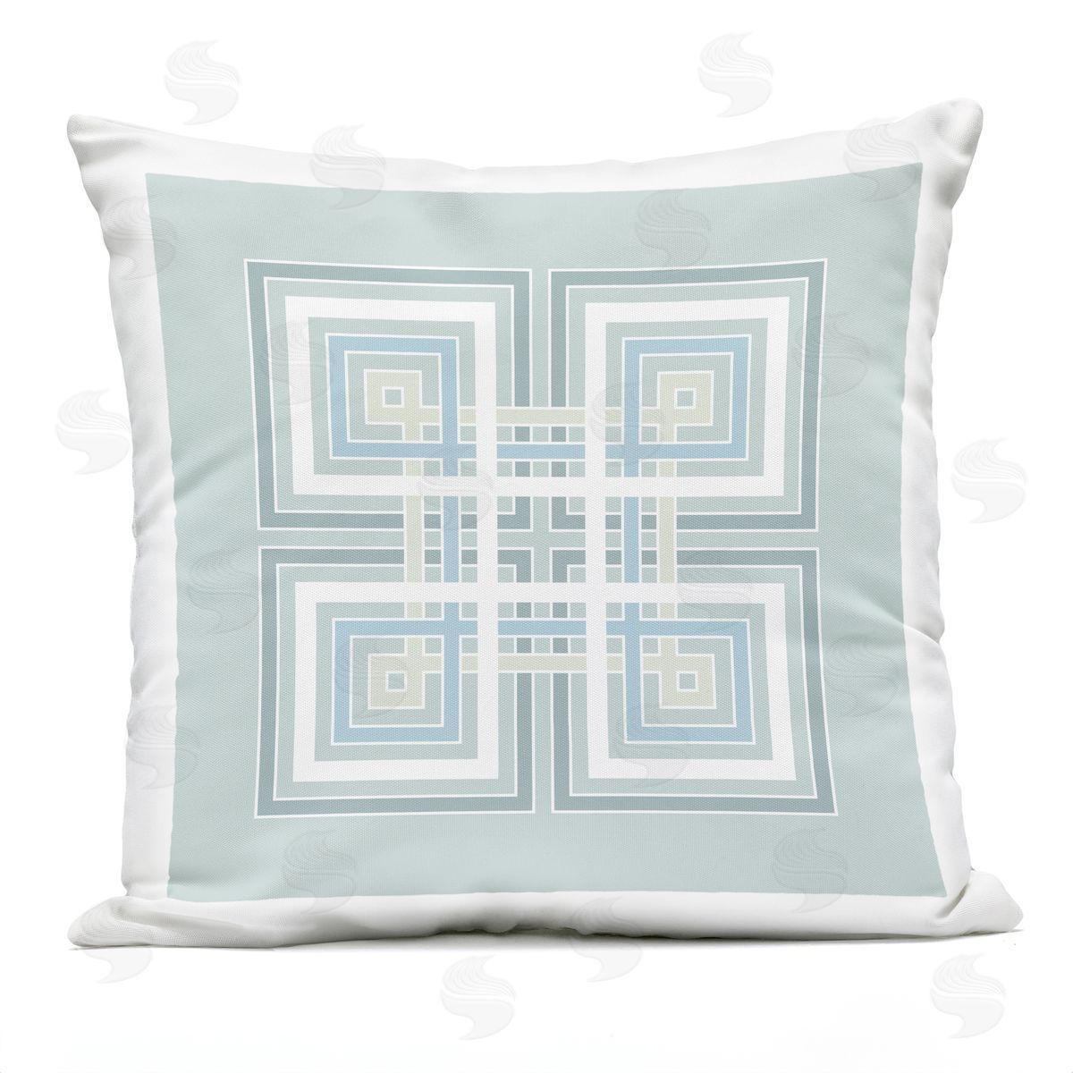 Turquoise Greek Key Shapes Outdoor Printed Pillow, Home Decor by Geoff Tygert
