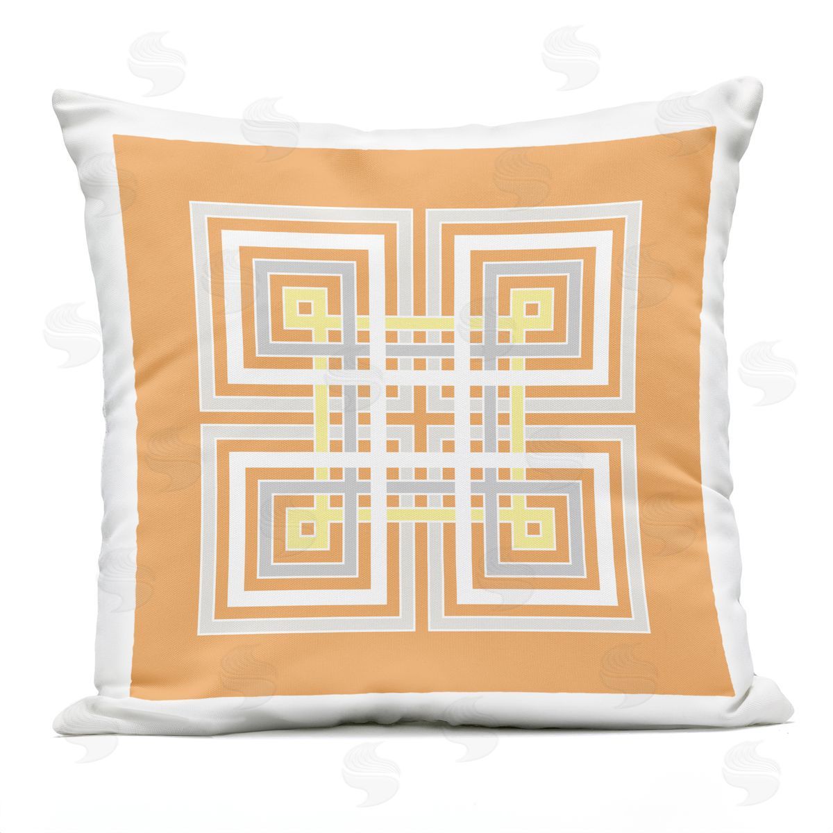 Orange Greek Key Pattern Outdoor Printed Pillow, Home Decor by Geoff Tygert