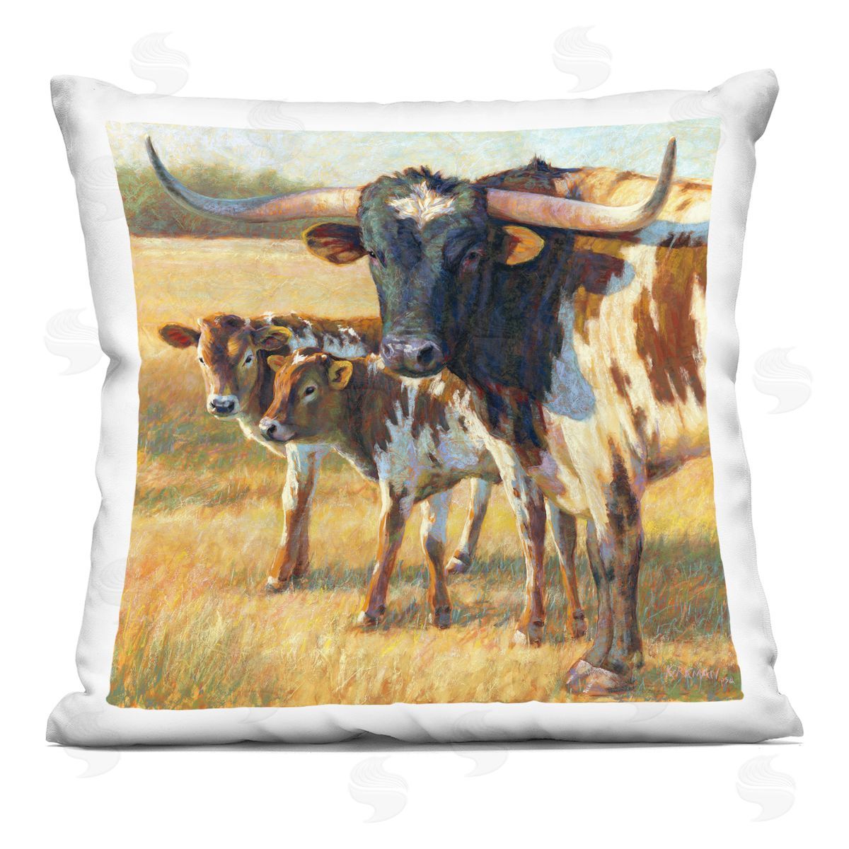 Cattle Family Rural Farmland Decorative Printed Pillow, Home Decor by Rita Kirkman