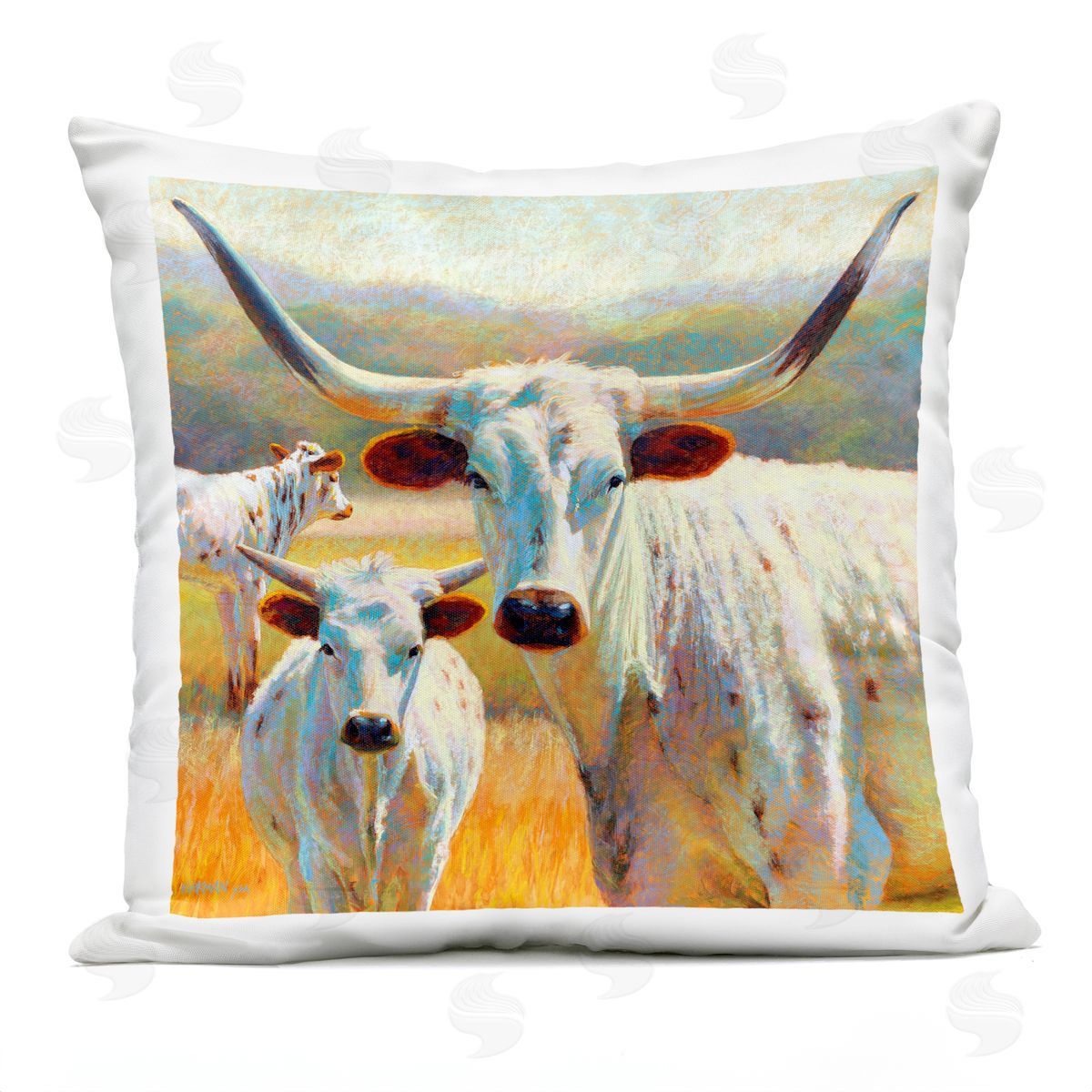 Longhorn Cow Calf Farm Outdoor Printed Pillow, Home Decor by Rita Kirkman