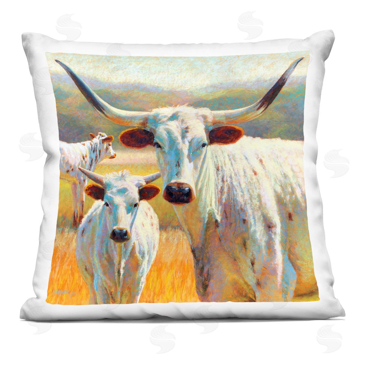 Longhorn Cow Calf Farm Decorative Printed Pillow, Home Decor by Rita Kirkman