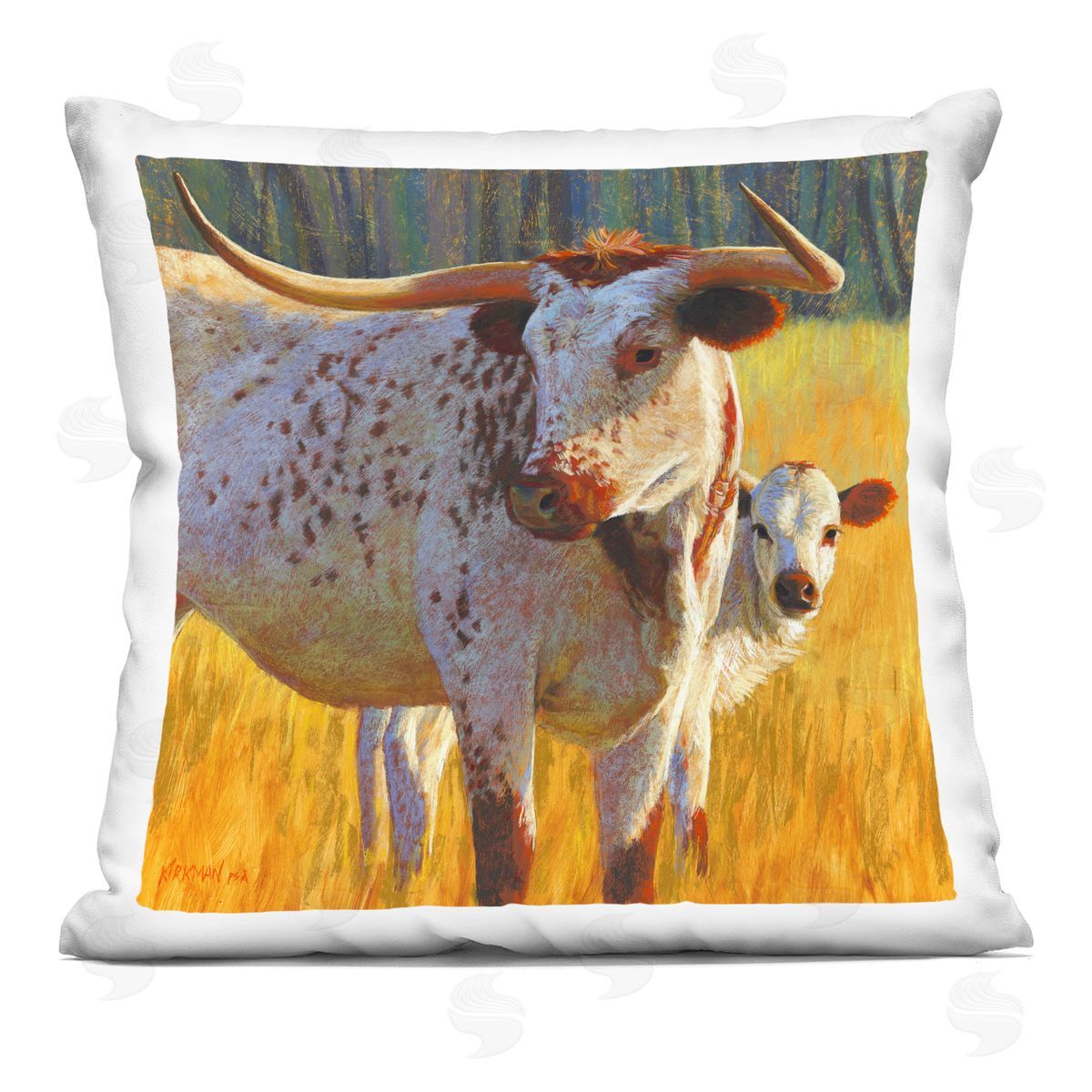 Longhorn Cattle Calf Landscape Decorative Printed Pillow, Home Decor by Rita Kirkman
