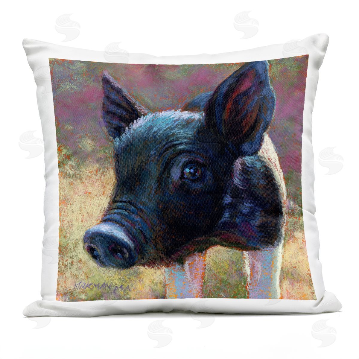 Cute Black Farm Pig Portrait Outdoor Printed Pillow, Home Decor by Rita Kirkman