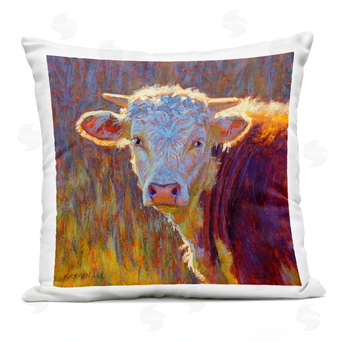 Vivid Cow Face Portrait Outdoor Printed Pillow, Home Decor by Rita Kirkman