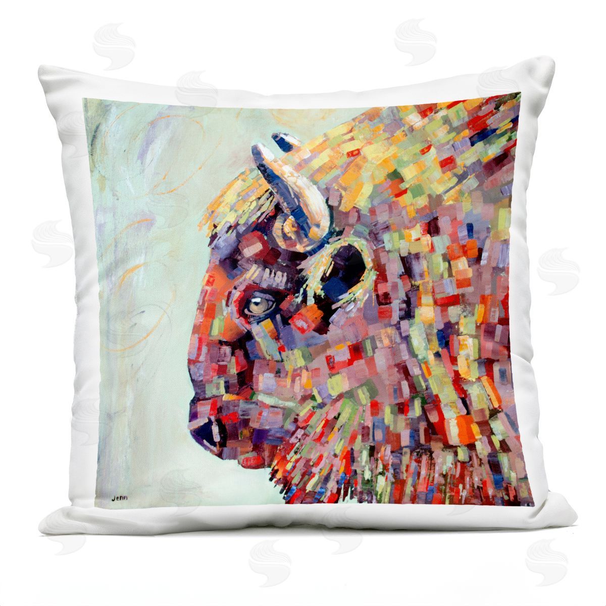 Modern Vivid Bison Shapes Outdoor Printed Pillow, Home Decor by Jen Seeley