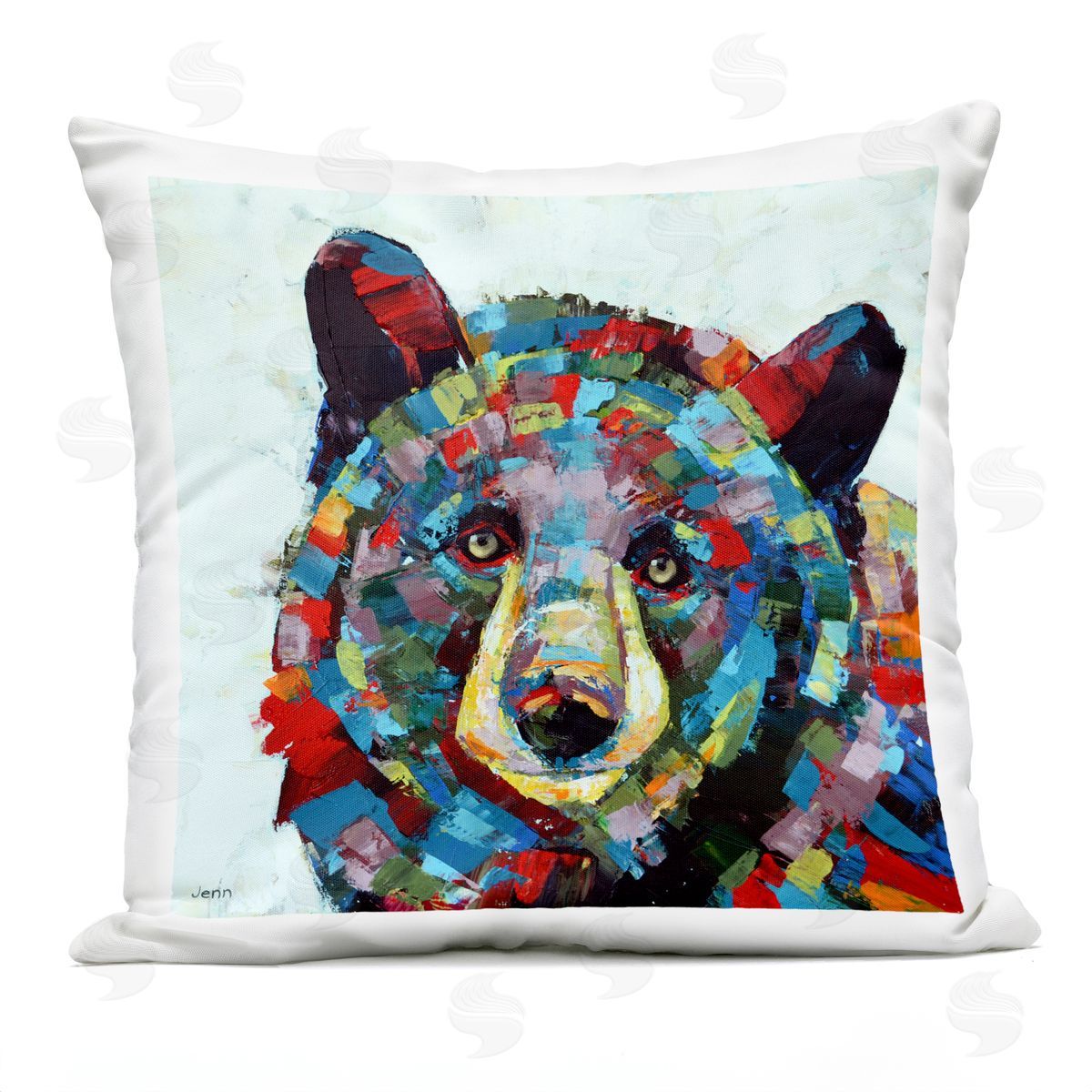 Contemporary Shapes Bear Portrait Outdoor Printed Pillow, Home Decor by Jen Seeley