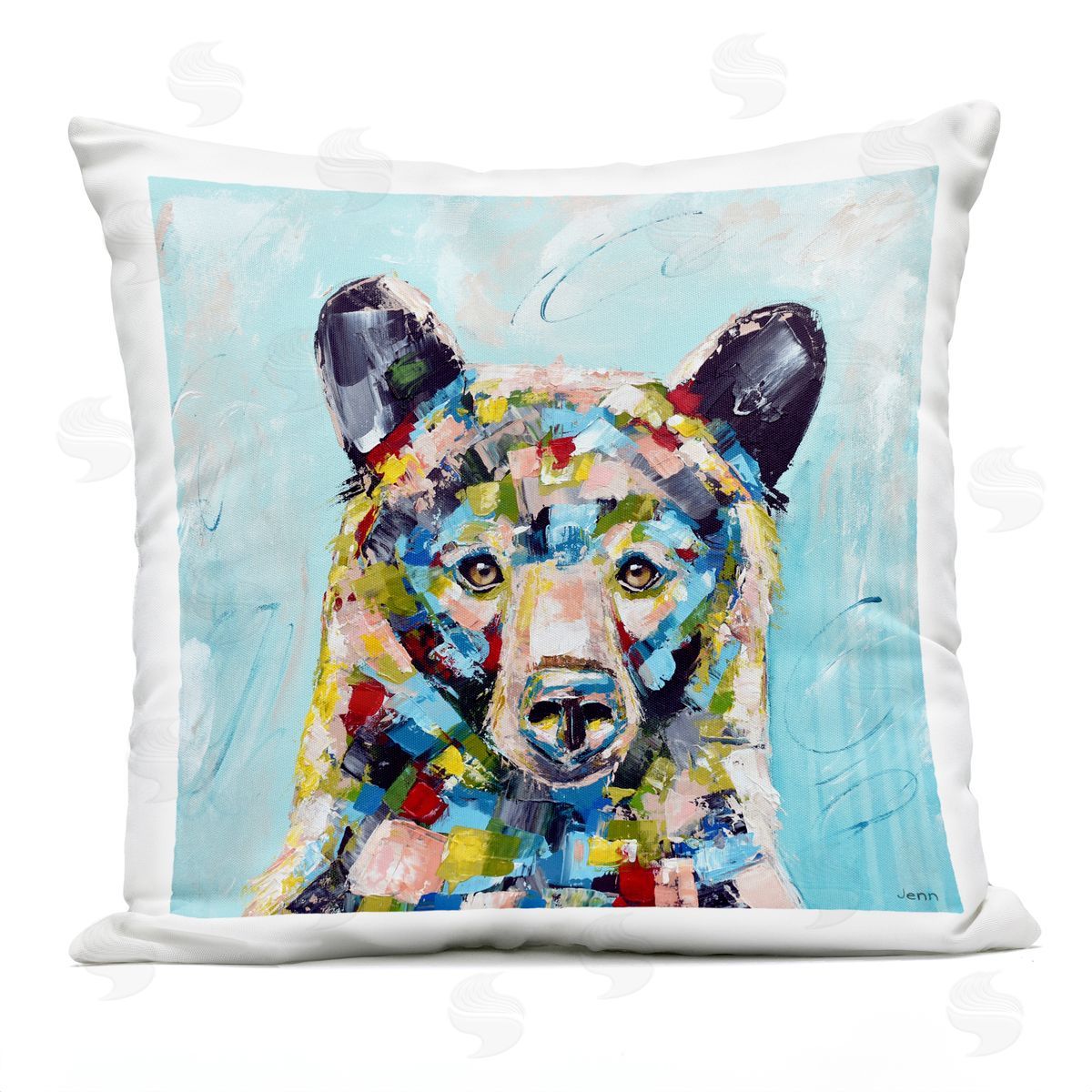 Bold Blue Kaleidoscopic Bear Outdoor Printed Pillow, Home Decor by Jen Seeley