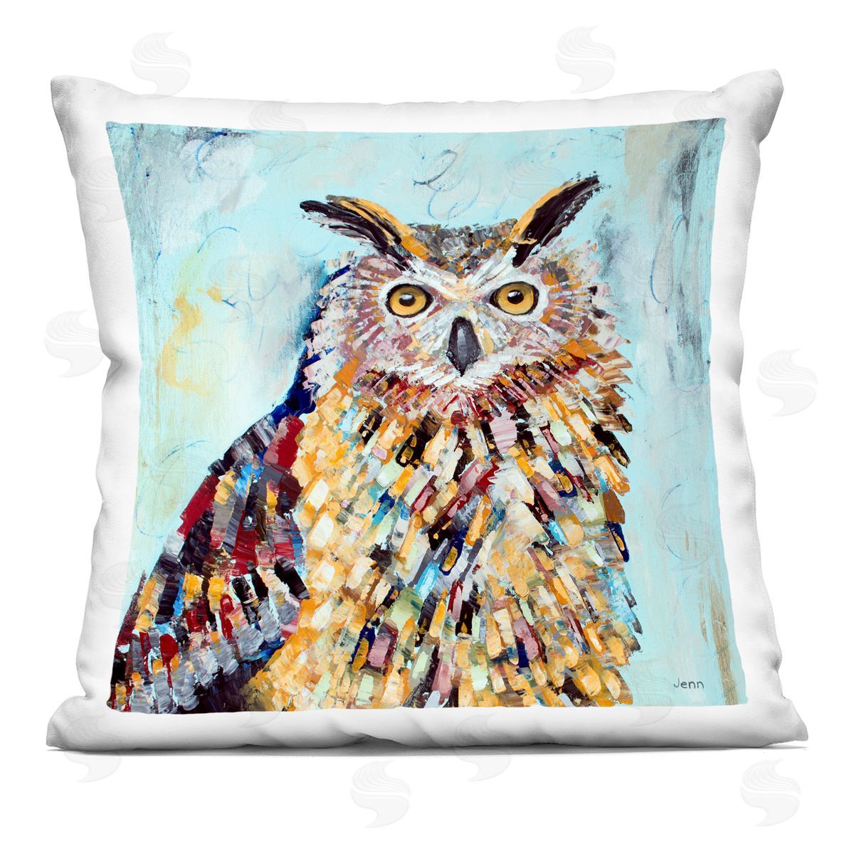 Owl Wildlife Vivid Shapes Decorative Printed Pillow, Home Decor by Jen Seeley