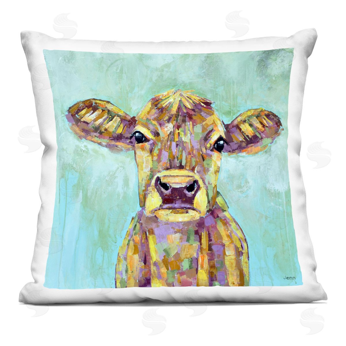 Vivid Blue Country Calf Cattle Decorative Printed Pillow, Home Decor by Jen Seeley