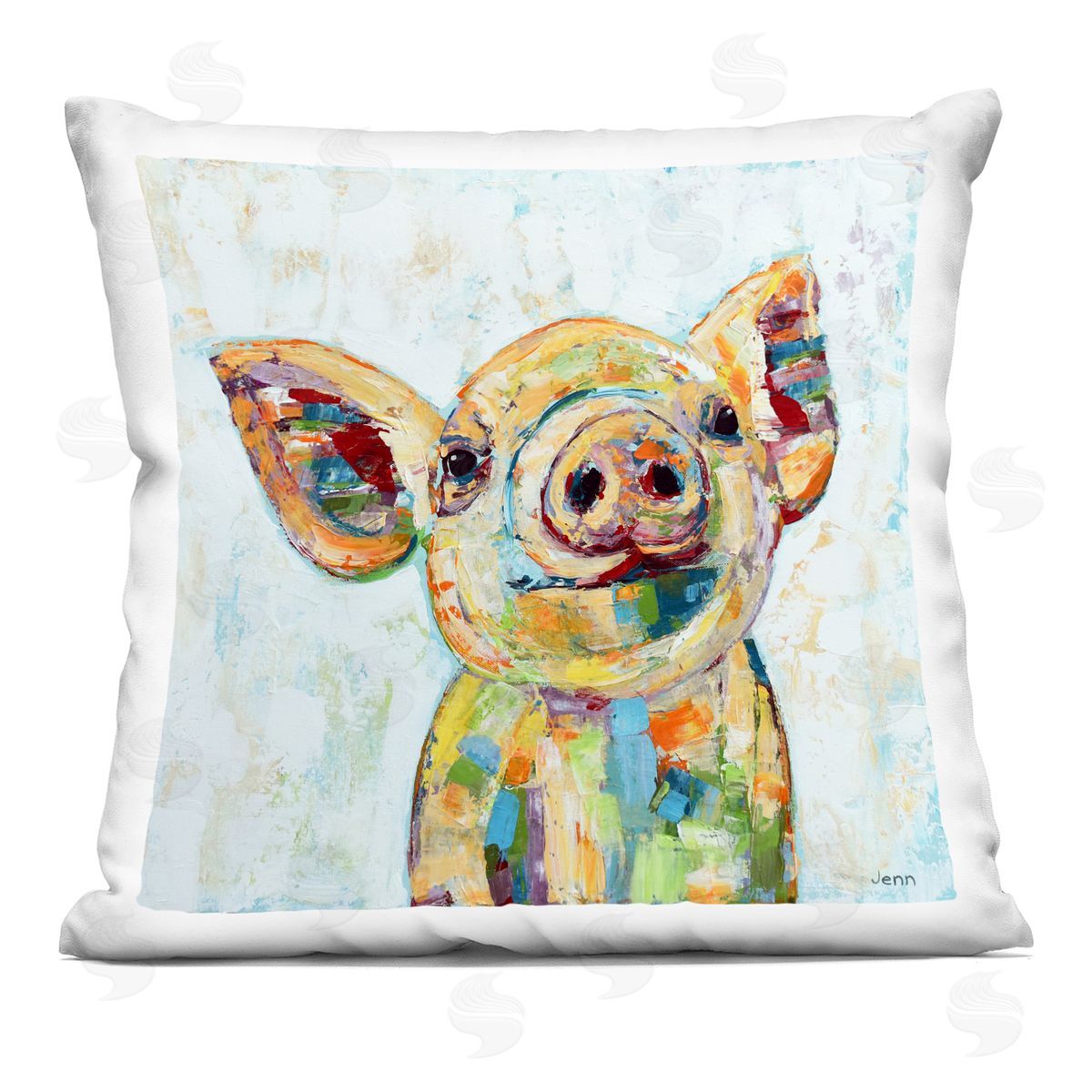Country Pig Happy Smile Decorative Printed Pillow, Home Decor by Jen Seeley